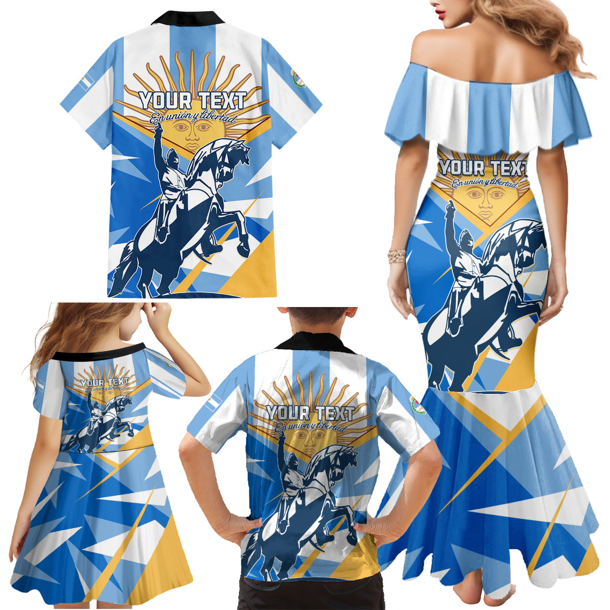 Argentina Revolution Day Family Matching Mermaid Dress and Hawaiian Shirt Sol de Mayo Warrior - Wonder Print Shop