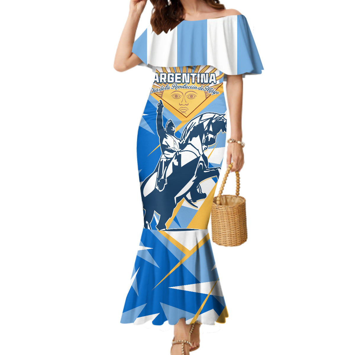 Argentina Revolution Day Family Matching Mermaid Dress and Hawaiian Shirt Sol de Mayo Warrior - Wonder Print Shop