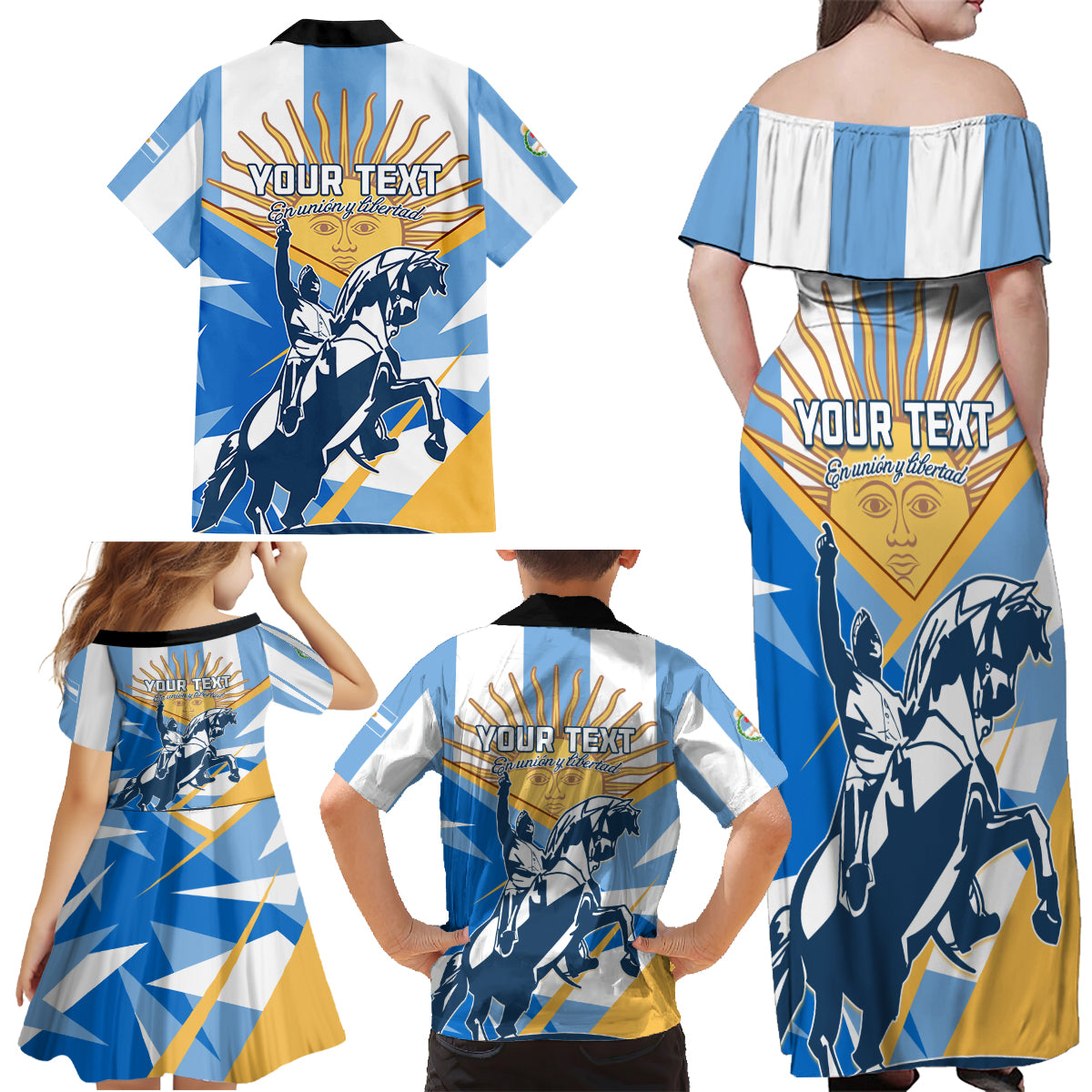Argentina Revolution Day Family Matching Off Shoulder Maxi Dress and Hawaiian Shirt Sol de Mayo Warrior - Wonder Print Shop