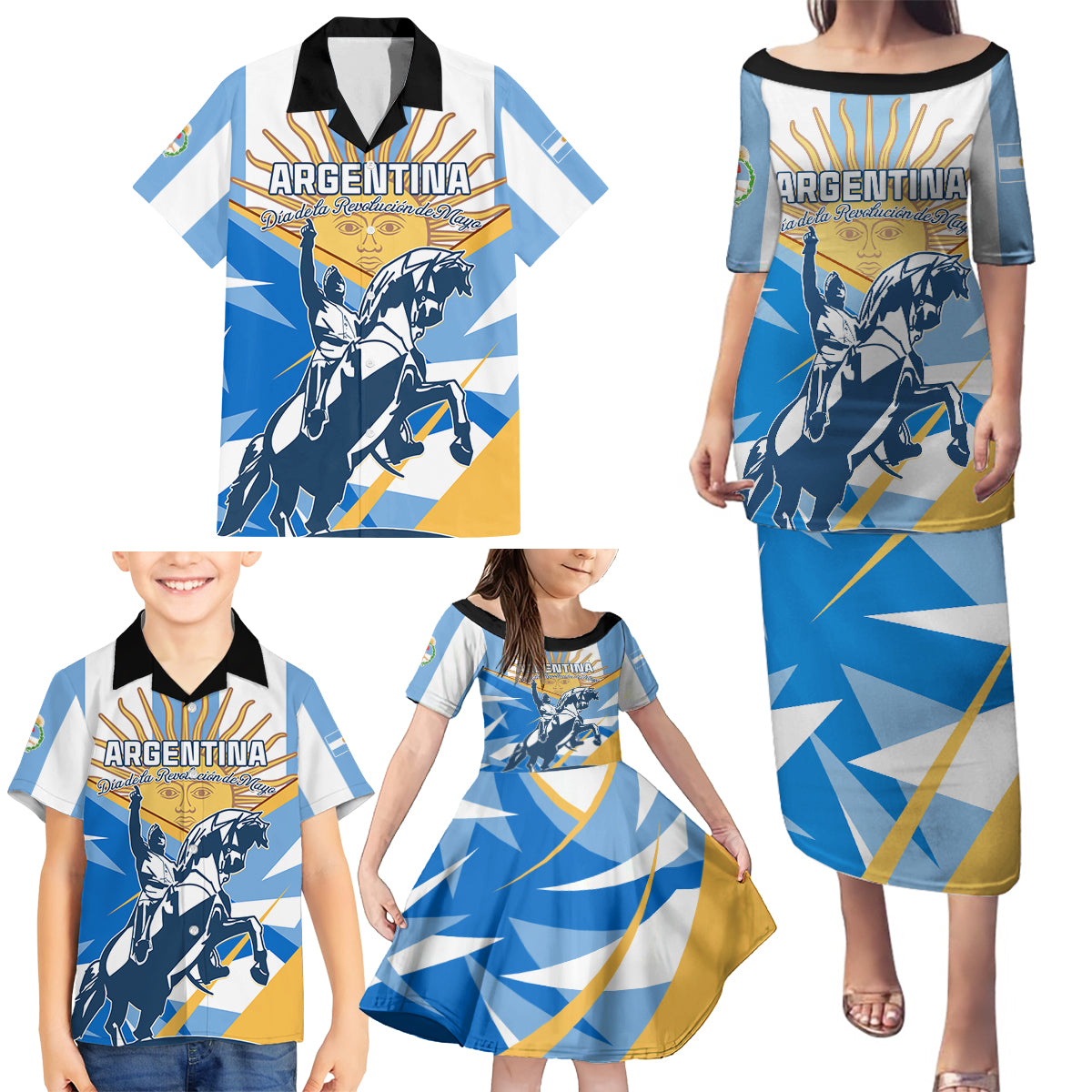 Argentina Revolution Day Family Matching Puletasi and Hawaiian Shirt Sol de Mayo Warrior - Wonder Print Shop