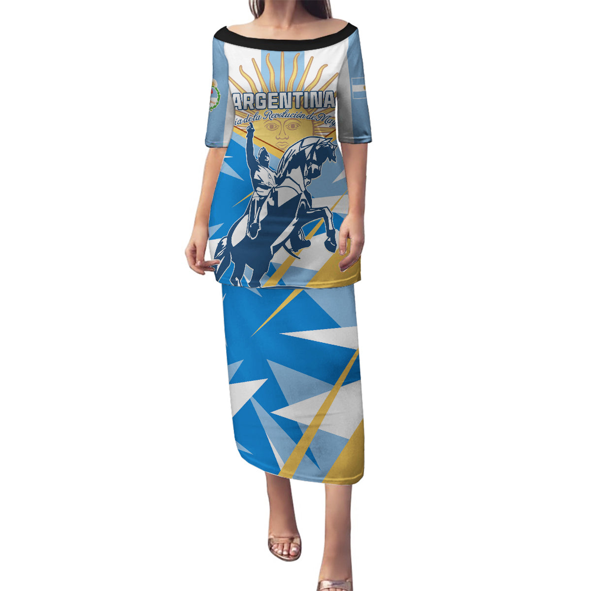 Argentina Revolution Day Family Matching Puletasi and Hawaiian Shirt Sol de Mayo Warrior - Wonder Print Shop