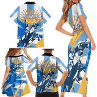 Argentina Revolution Day Family Matching Short Sleeve Bodycon Dress and Hawaiian Shirt Sol de Mayo Warrior - Wonder Print Shop