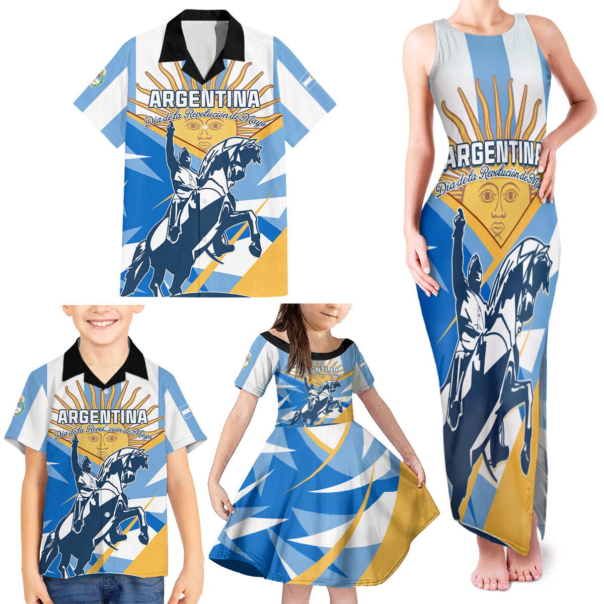 Argentina Revolution Day Family Matching Tank Maxi Dress and Hawaiian Shirt Sol de Mayo Warrior - Wonder Print Shop