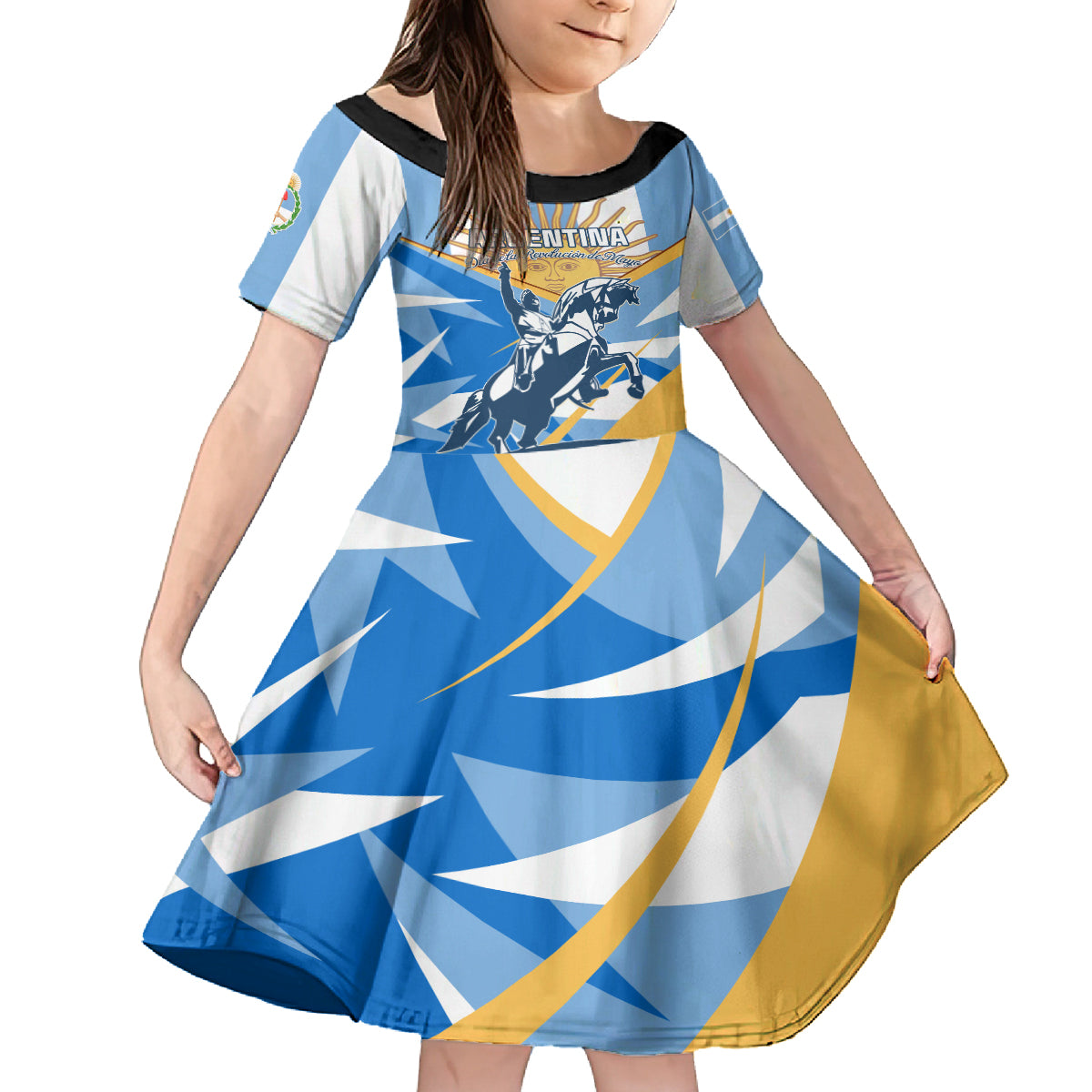 Argentina Revolution Day Kid Short Sleeve Dress Sol de Mayo Warrior - Wonder Print Shop