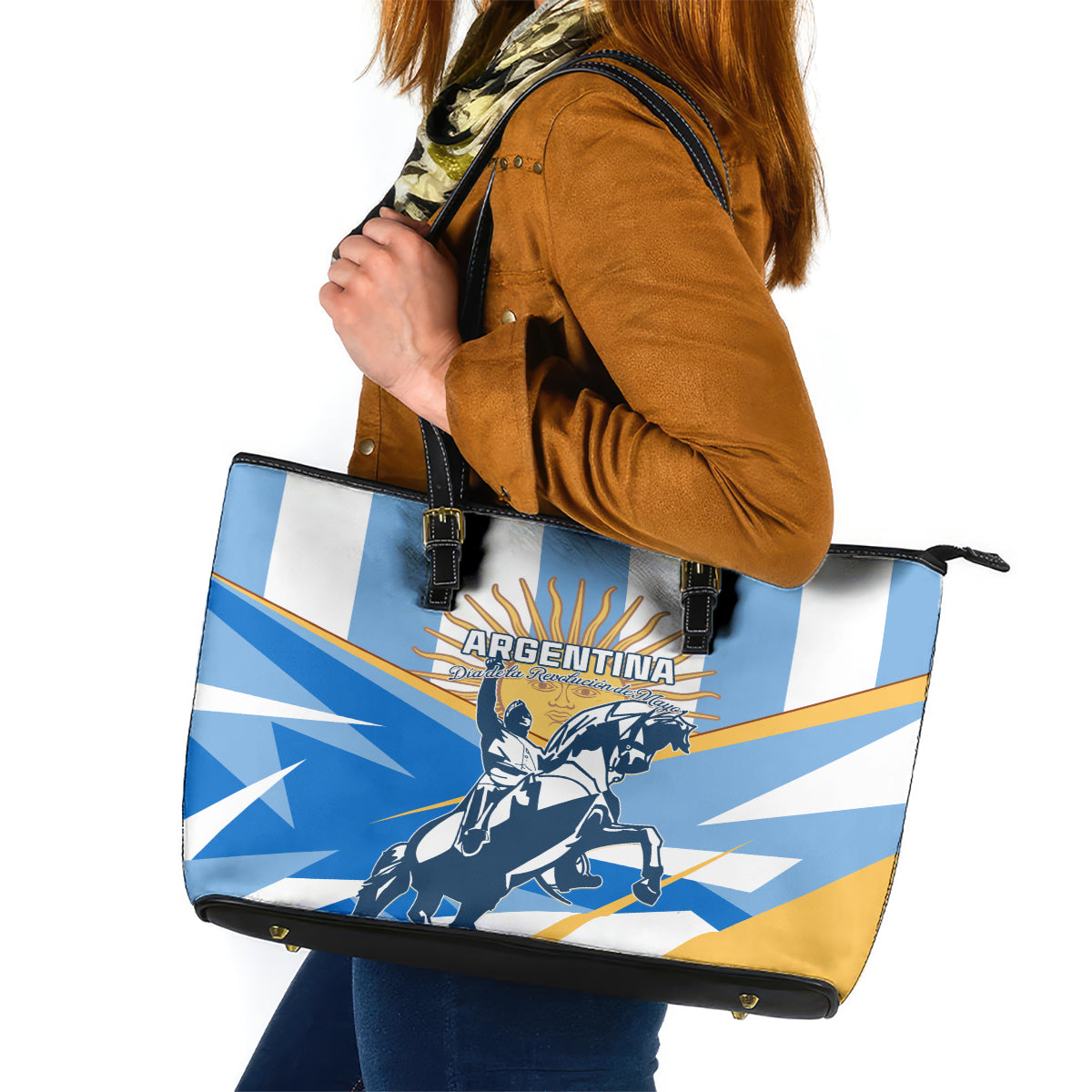 Argentina Revolution Day Leather Tote Bag Sol de Mayo Warrior - Wonder Print Shop
