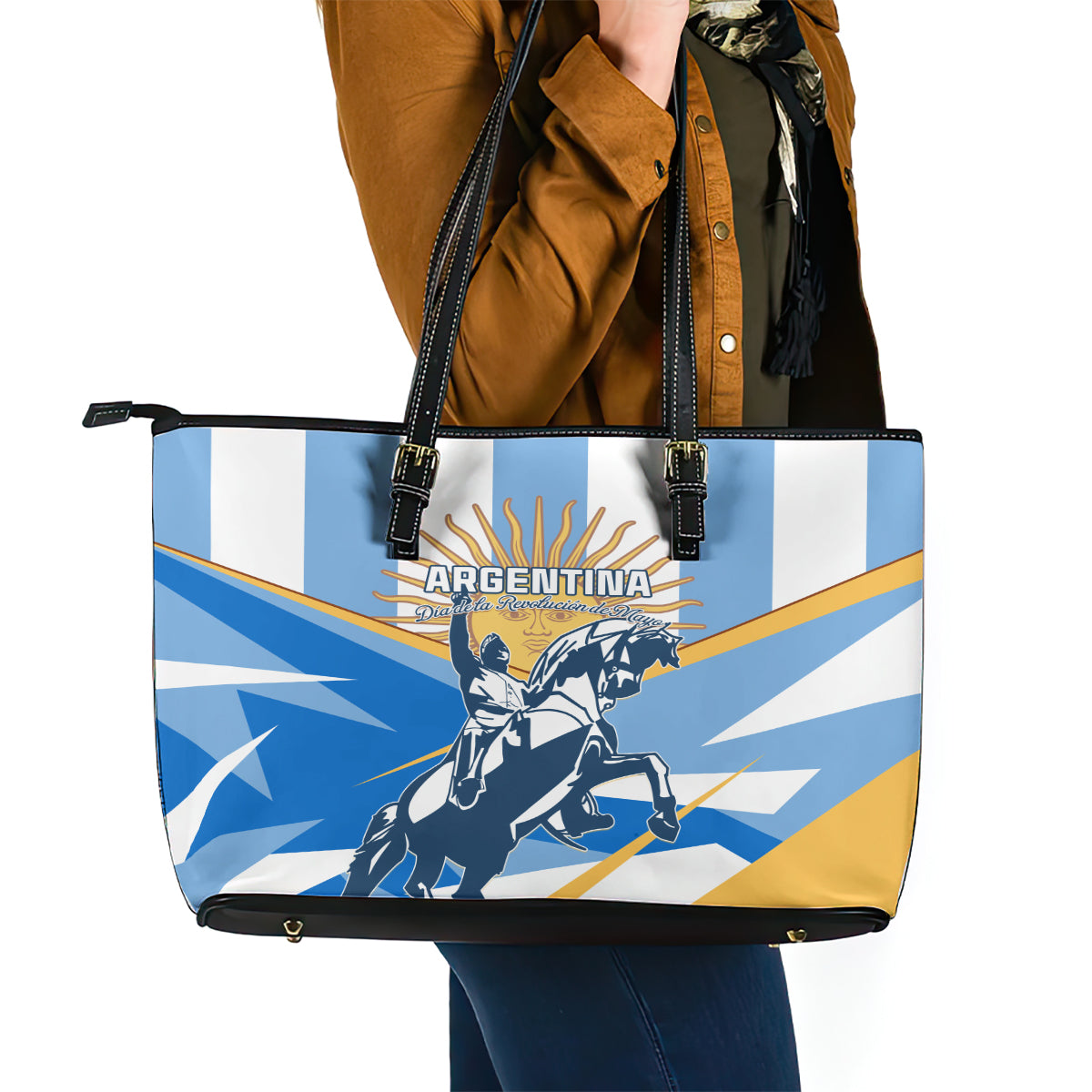 Argentina Revolution Day Leather Tote Bag Sol de Mayo Warrior - Wonder Print Shop