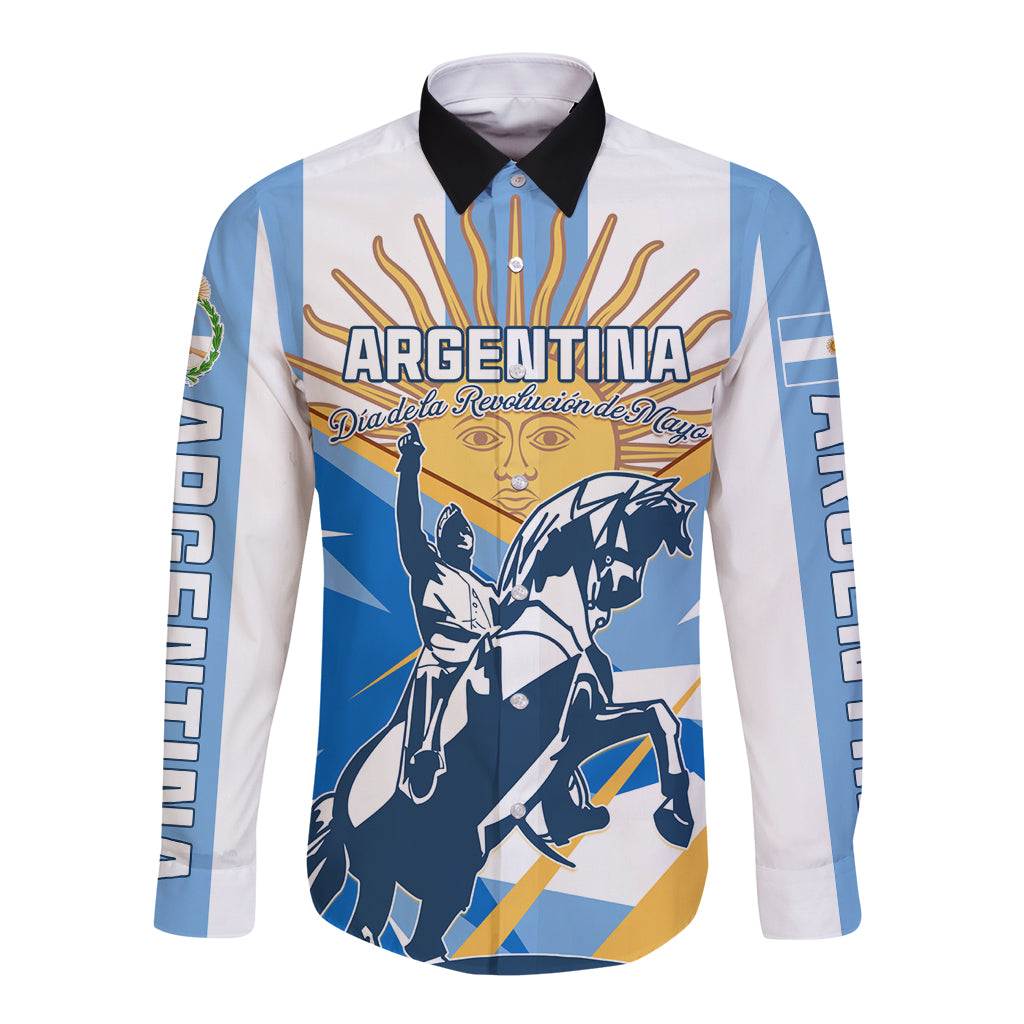 Argentina Revolution Day Long Sleeve Button Shirt Sol de Mayo Warrior - Wonder Print Shop
