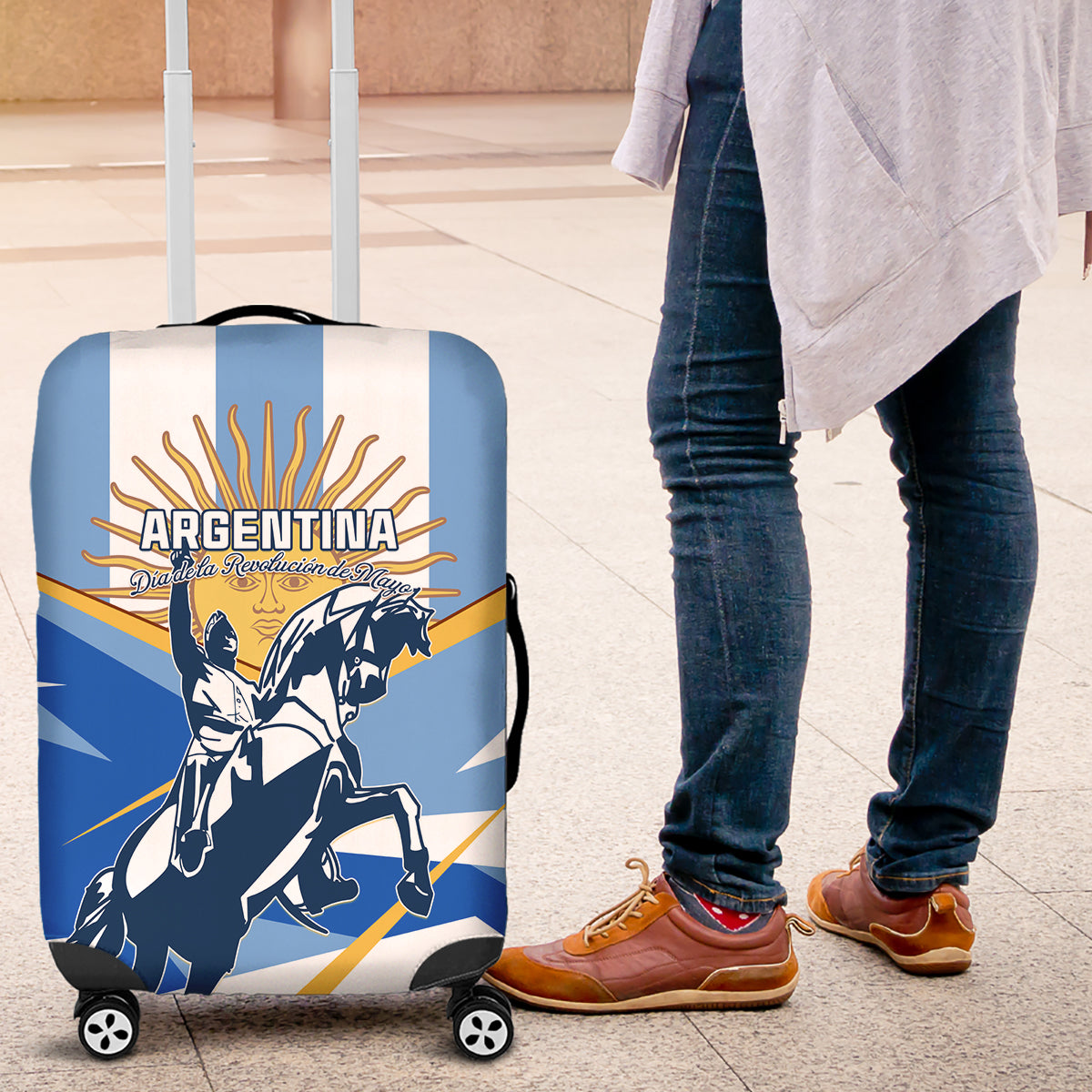 Argentina Revolution Day Luggage Cover Sol de Mayo Warrior