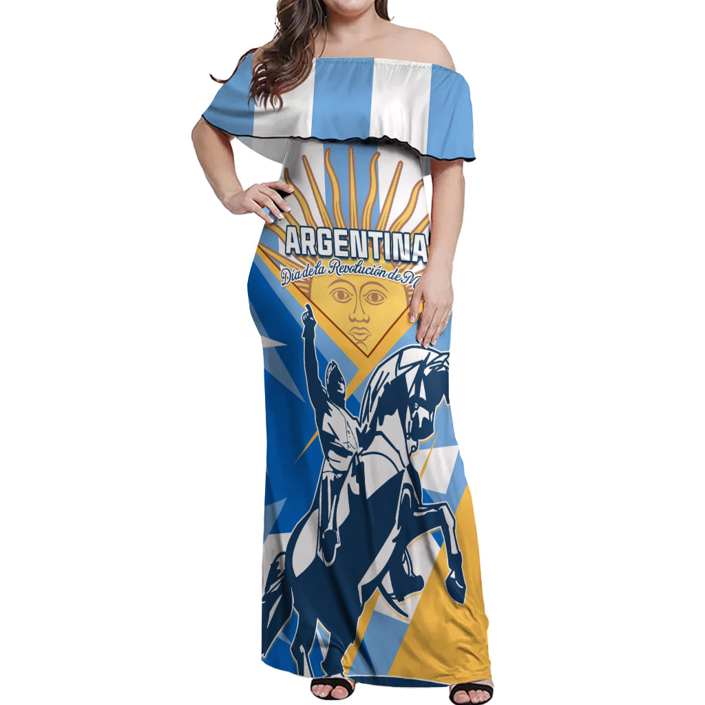 Argentina Revolution Day Off Shoulder Maxi Dress Sol de Mayo Warrior - Wonder Print Shop