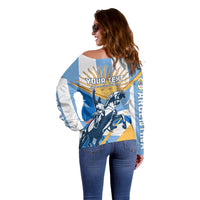 Argentina Revolution Day Off Shoulder Sweater Sol de Mayo Warrior - Wonder Print Shop