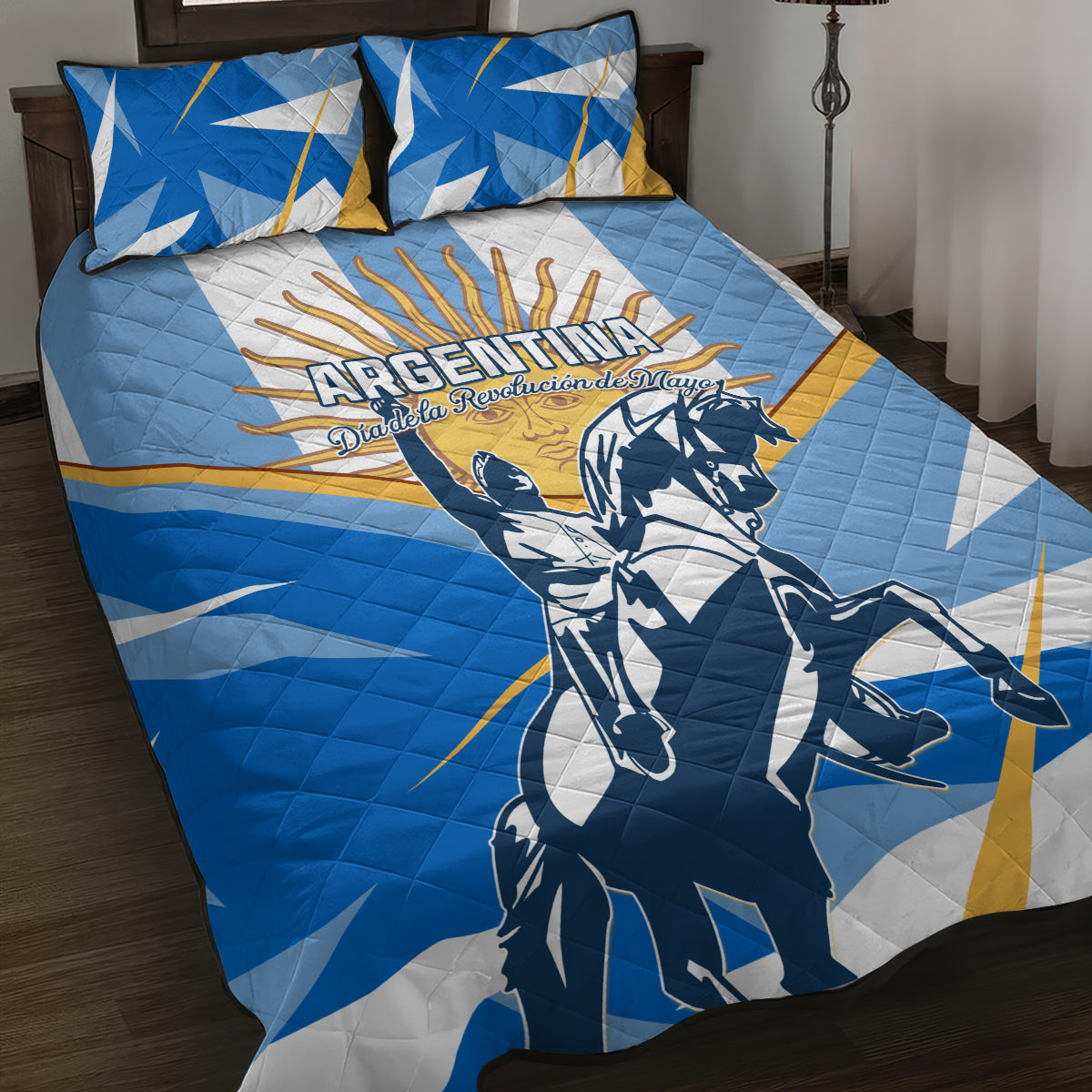 Argentina Revolution Day Quilt Bed Set Sol de Mayo Warrior