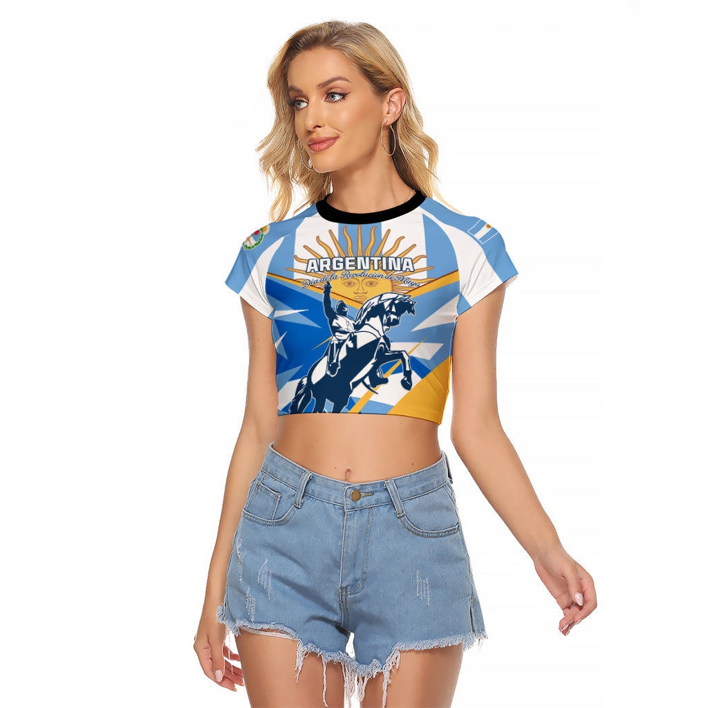 Argentina Revolution Day Raglan Cropped T Shirt Sol de Mayo Warrior