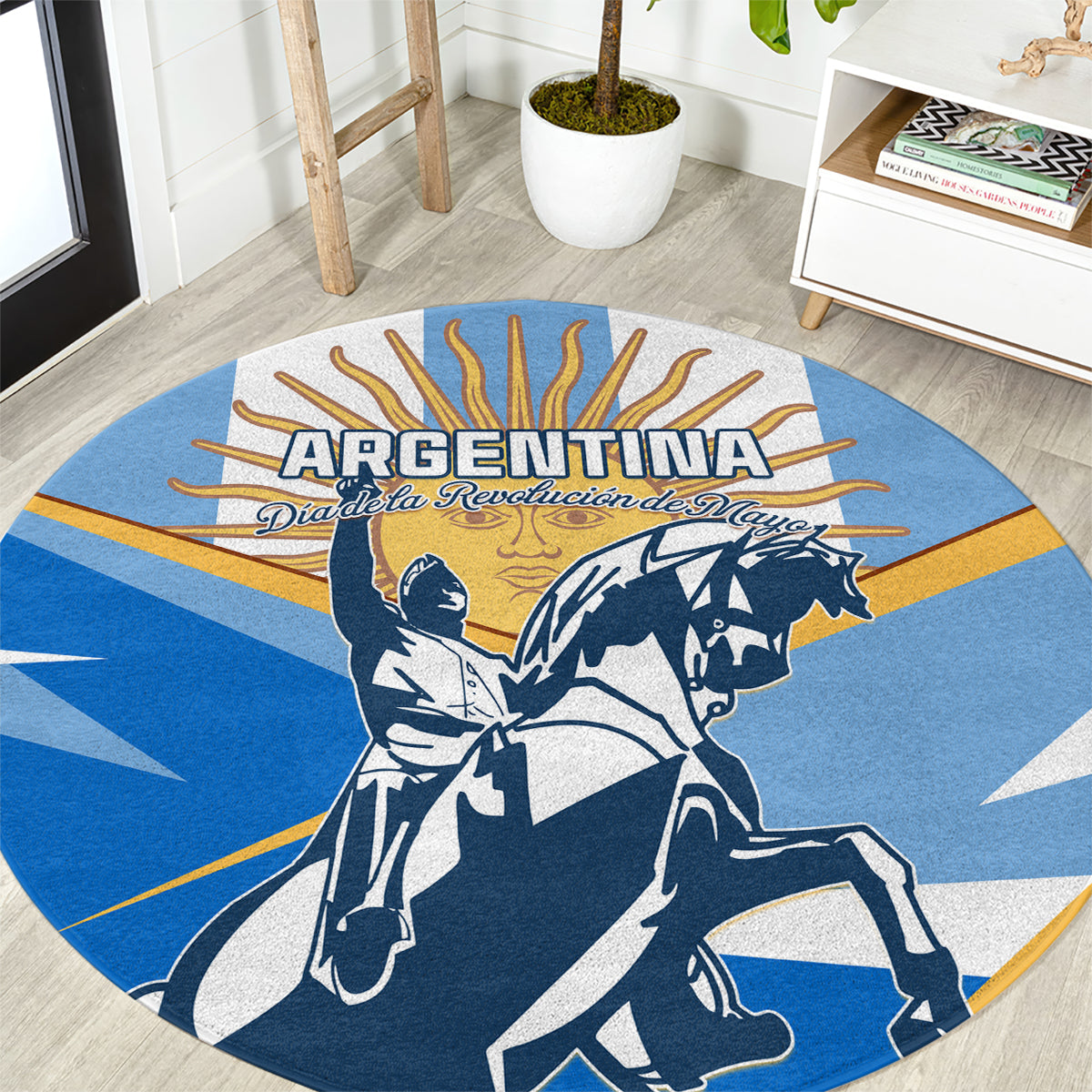 Argentina Revolution Day Round Carpet Sol de Mayo Warrior