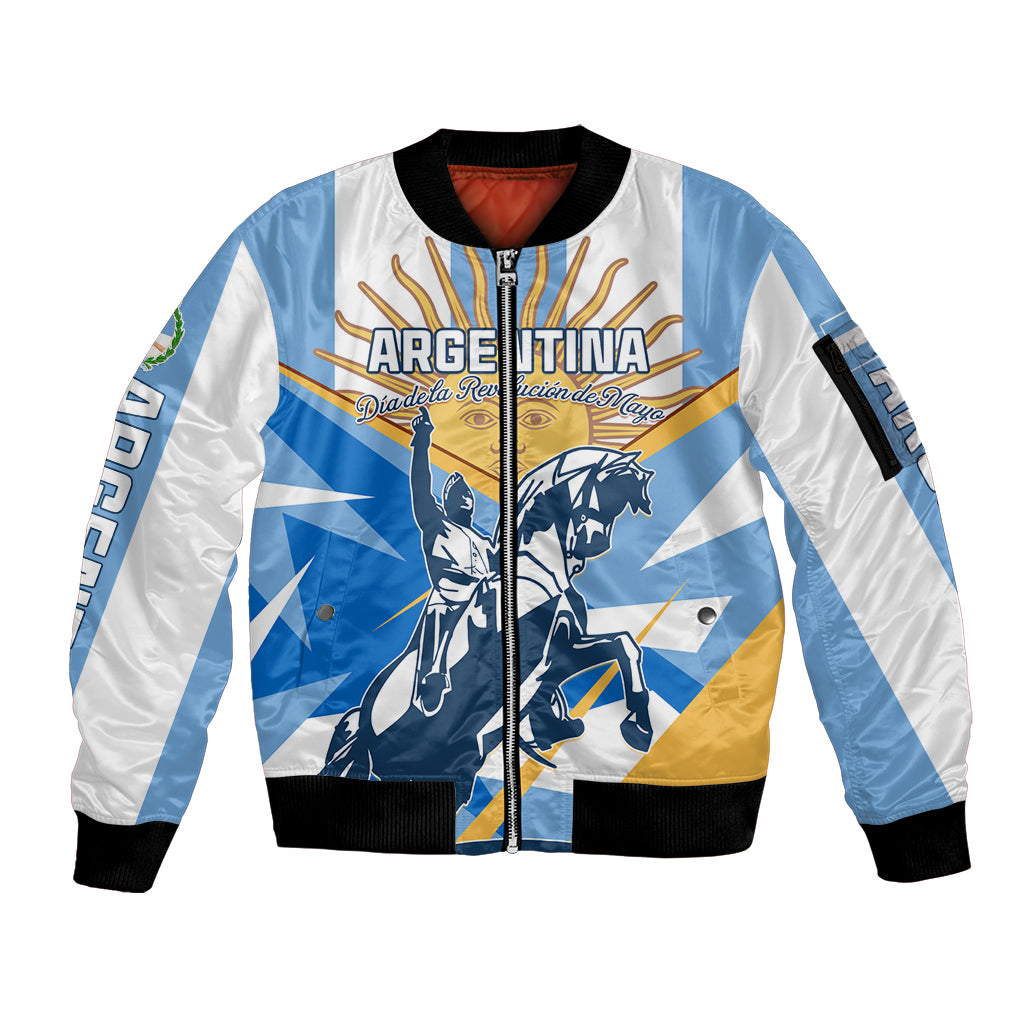 Argentina Revolution Day Sleeve Zip Bomber Jacket Sol de Mayo Warrior