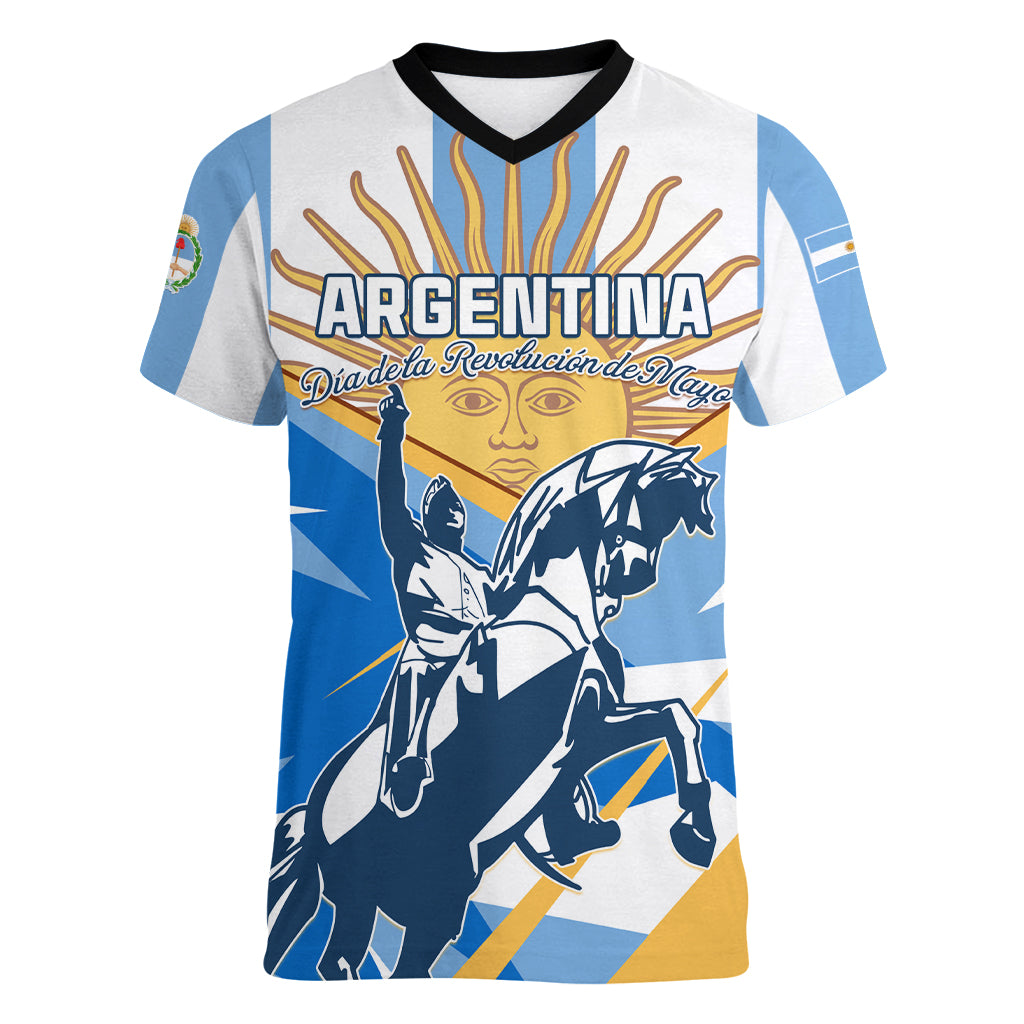 Argentina Revolution Day Women V Neck T Shirt Sol de Mayo Warrior - Wonder Print Shop