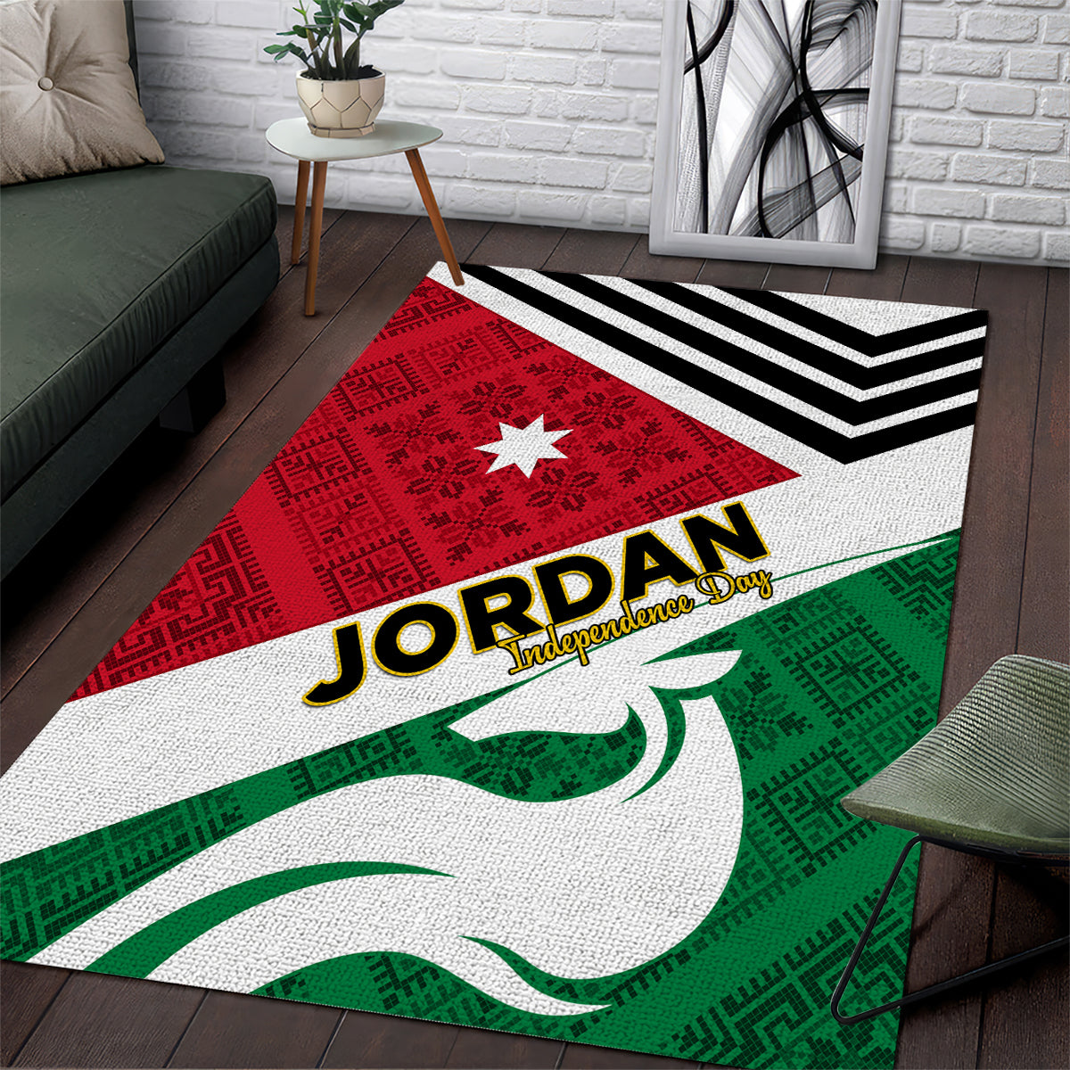 Jordan Independence Day Area Rug Jordanie Folk Pattern Flag Style - Wonder Print Shop