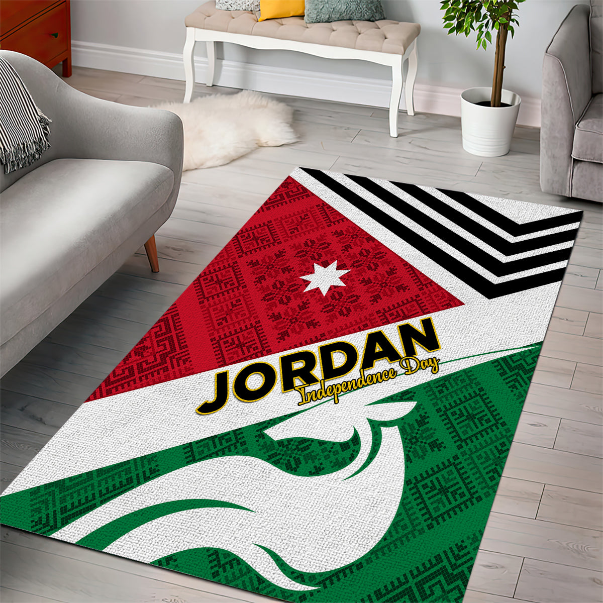 Jordan Independence Day Area Rug Jordanie Folk Pattern Flag Style - Wonder Print Shop