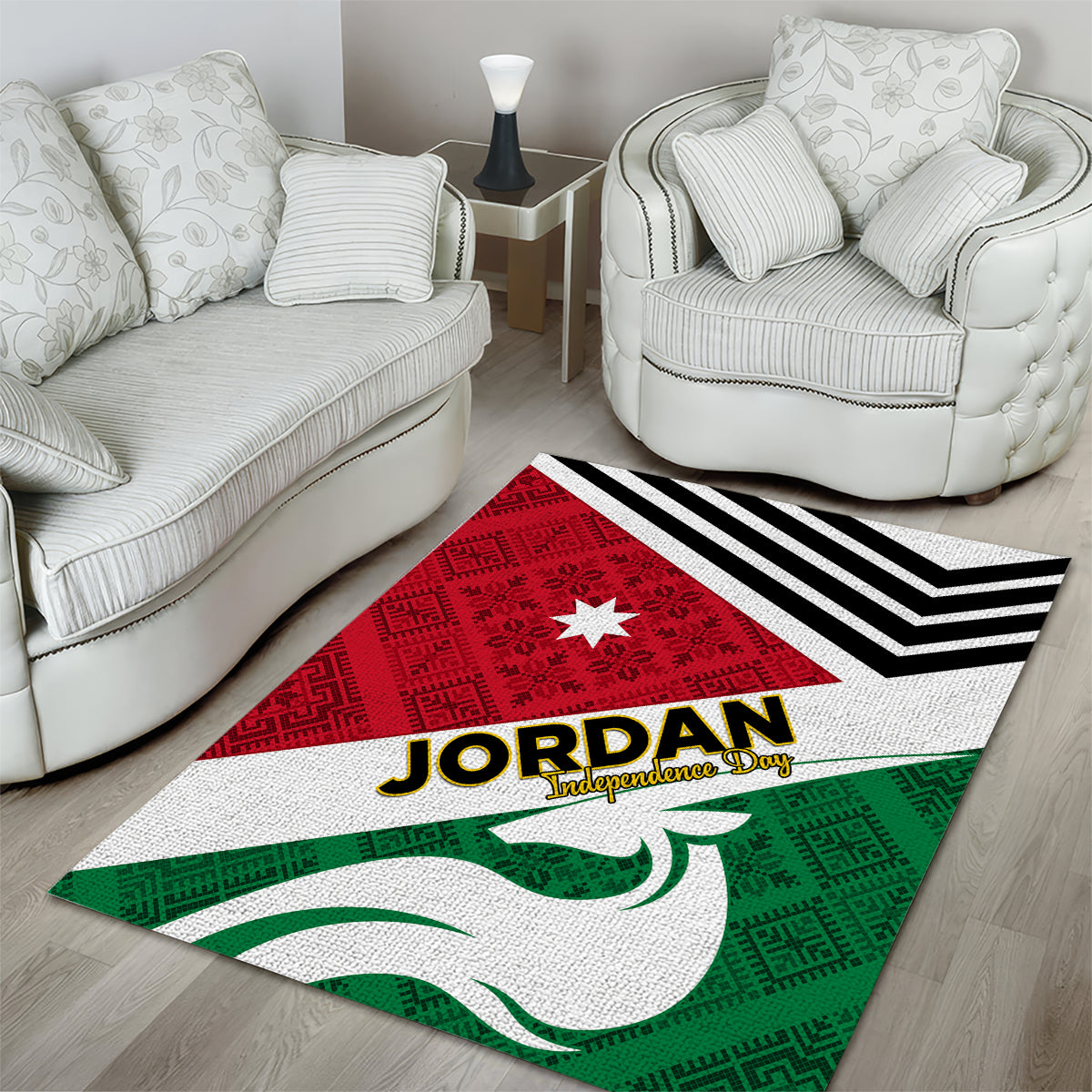 Jordan Independence Day Area Rug Jordanie Folk Pattern Flag Style - Wonder Print Shop