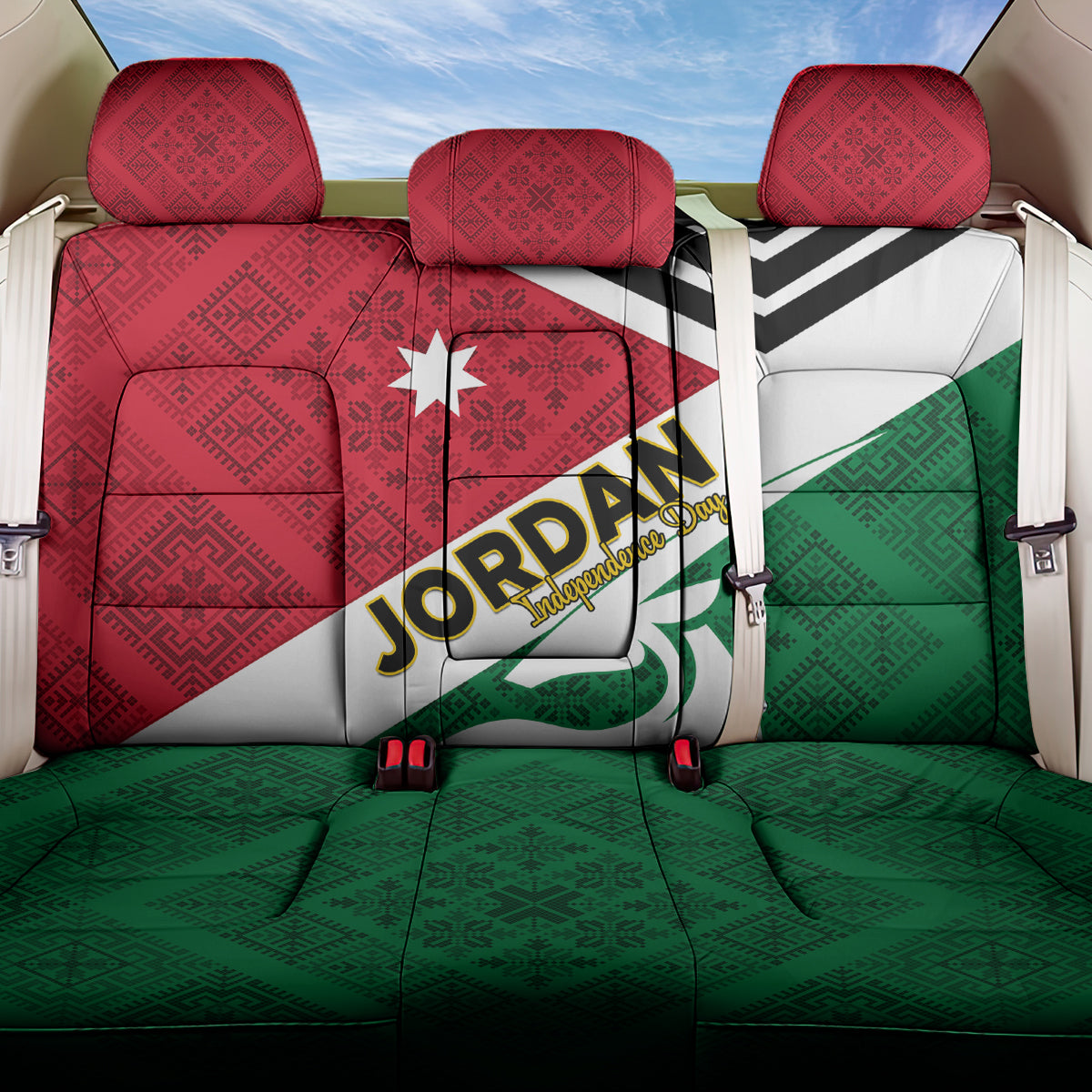 Jordan Independence Day Back Car Seat Cover Jordanie Folk Pattern Flag Style - Wonder Print Shop