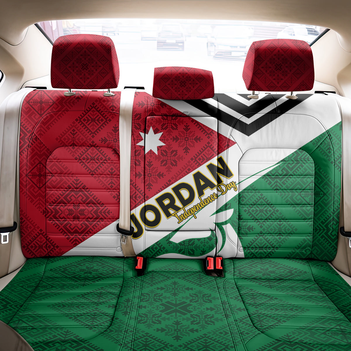 Jordan Independence Day Back Car Seat Cover Jordanie Folk Pattern Flag Style - Wonder Print Shop