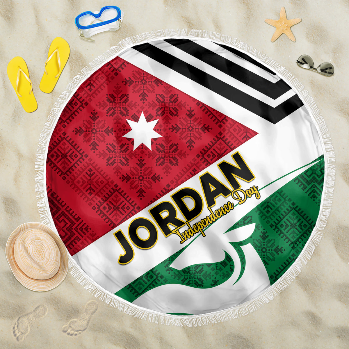 Jordan Independence Day Beach Blanket Jordanie Folk Pattern Flag Style