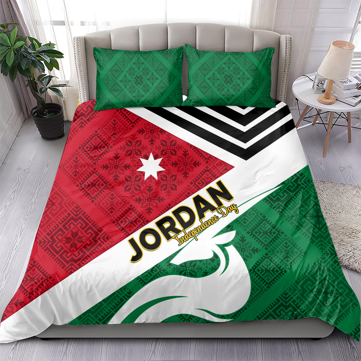 Jordan Independence Day Bedding Set Jordanie Folk Pattern Flag Style - Wonder Print Shop