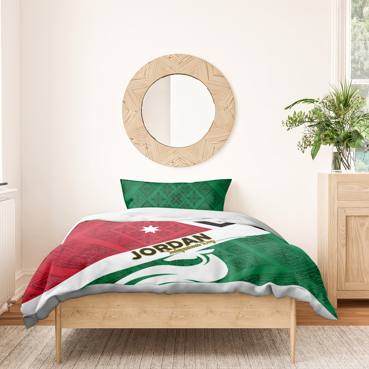 Jordan Independence Day Bedding Set Jordanie Folk Pattern Flag Style - Wonder Print Shop