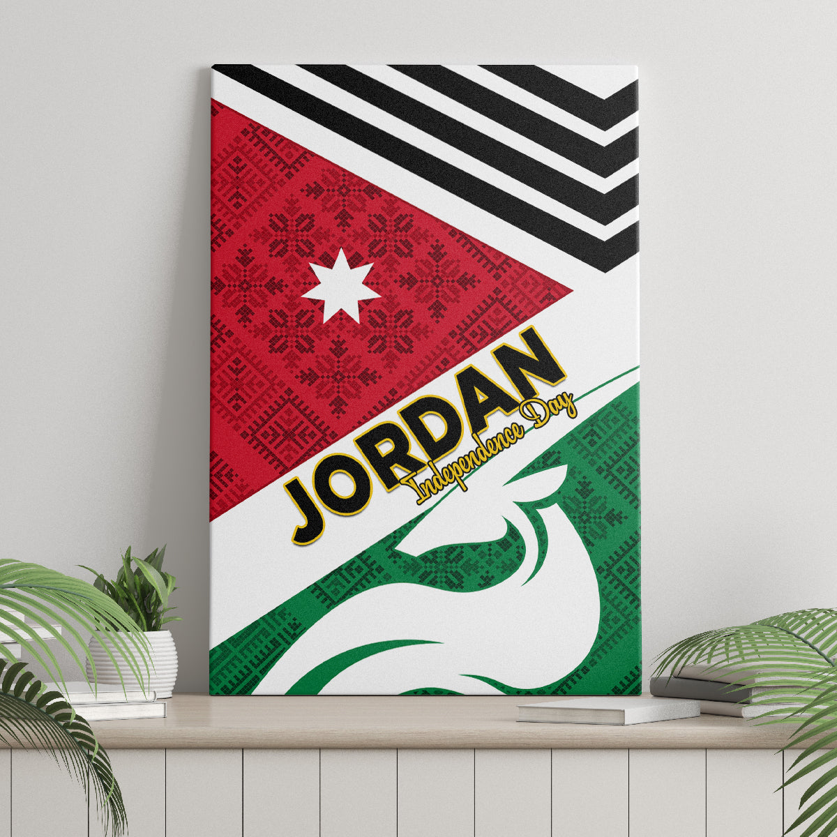 Jordan Independence Day Canvas Wall Art Jordanie Folk Pattern Flag Style - Wonder Print Shop