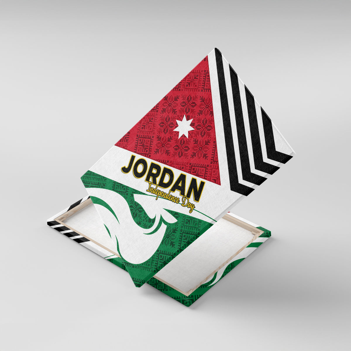 Jordan Independence Day Canvas Wall Art Jordanie Folk Pattern Flag Style - Wonder Print Shop
