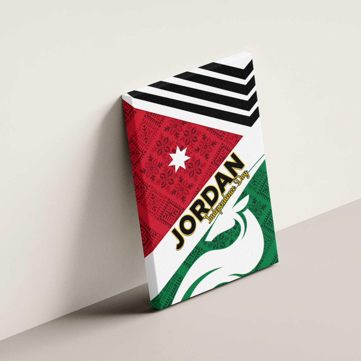 Jordan Independence Day Canvas Wall Art Jordanie Folk Pattern Flag Style - Wonder Print Shop