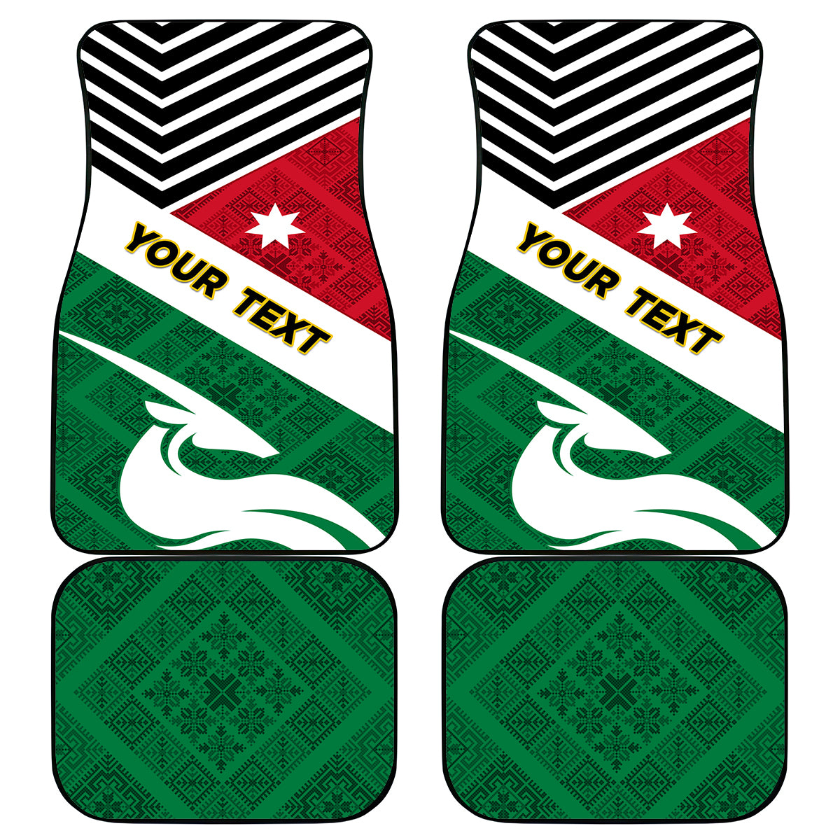 Jordan Independence Day Car Mats Jordanie Folk Pattern Flag Style - Wonder Print Shop