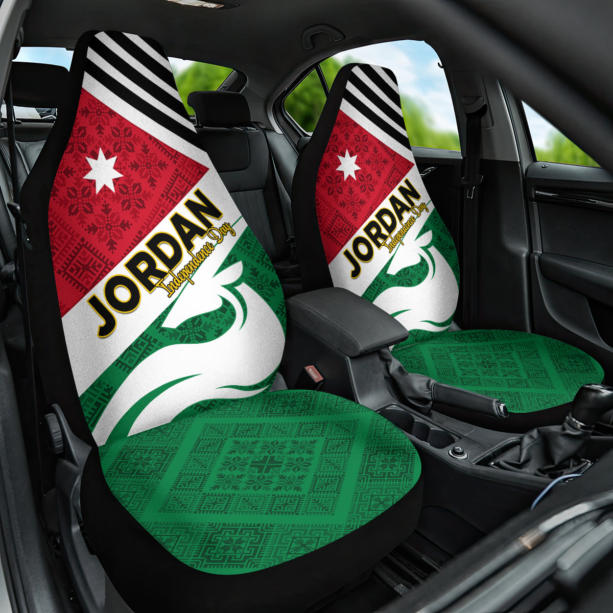 Jordan Independence Day Car Seat Cover Jordanie Folk Pattern Flag Style - Wonder Print Shop