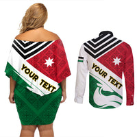Jordan Independence Day Couples Matching Off Shoulder Short Dress and Long Sleeve Button Shirt Jordanie Folk Pattern Flag Style - Wonder Print Shop