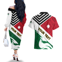 Jordan Independence Day Couples Matching Off The Shoulder Long Sleeve Dress and Hawaiian Shirt Jordanie Folk Pattern Flag Style - Wonder Print Shop