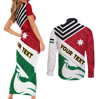 Jordan Independence Day Couples Matching Short Sleeve Bodycon Dress and Long Sleeve Button Shirt Jordanie Folk Pattern Flag Style - Wonder Print Shop