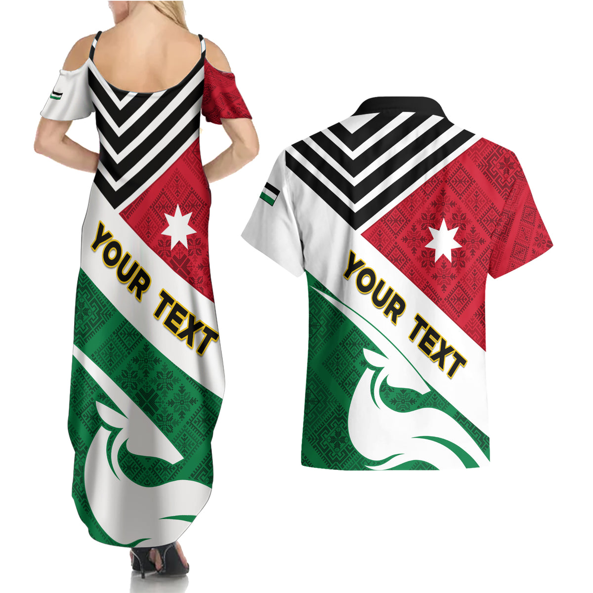 Jordan Independence Day Couples Matching Summer Maxi Dress and Hawaiian Shirt Jordanie Folk Pattern Flag Style - Wonder Print Shop