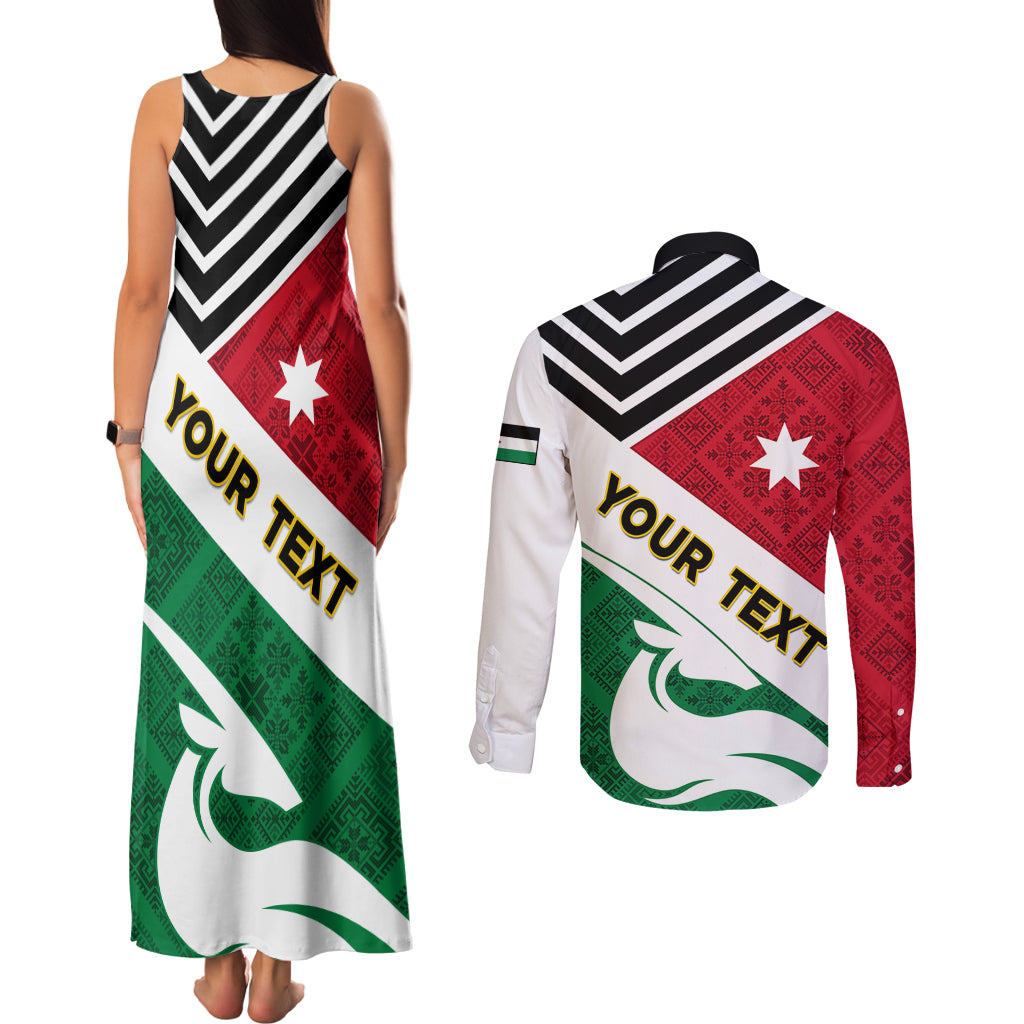 Jordan Independence Day Couples Matching Tank Maxi Dress and Long Sleeve Button Shirt Jordanie Folk Pattern Flag Style - Wonder Print Shop
