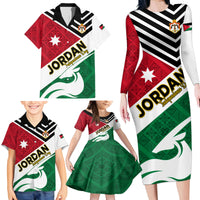 Jordan Independence Day Family Matching Long Sleeve Bodycon Dress and Hawaiian Shirt Jordanie Folk Pattern Flag Style - Wonder Print Shop