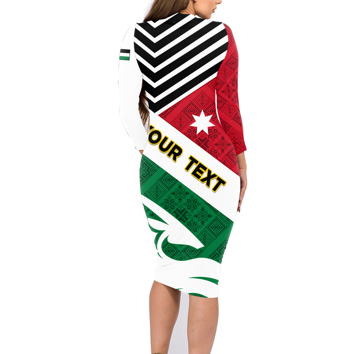 Jordan Independence Day Family Matching Long Sleeve Bodycon Dress and Hawaiian Shirt Jordanie Folk Pattern Flag Style - Wonder Print Shop