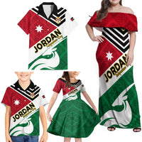 Jordan Independence Day Family Matching Off Shoulder Maxi Dress and Hawaiian Shirt Jordanie Folk Pattern Flag Style - Wonder Print Shop