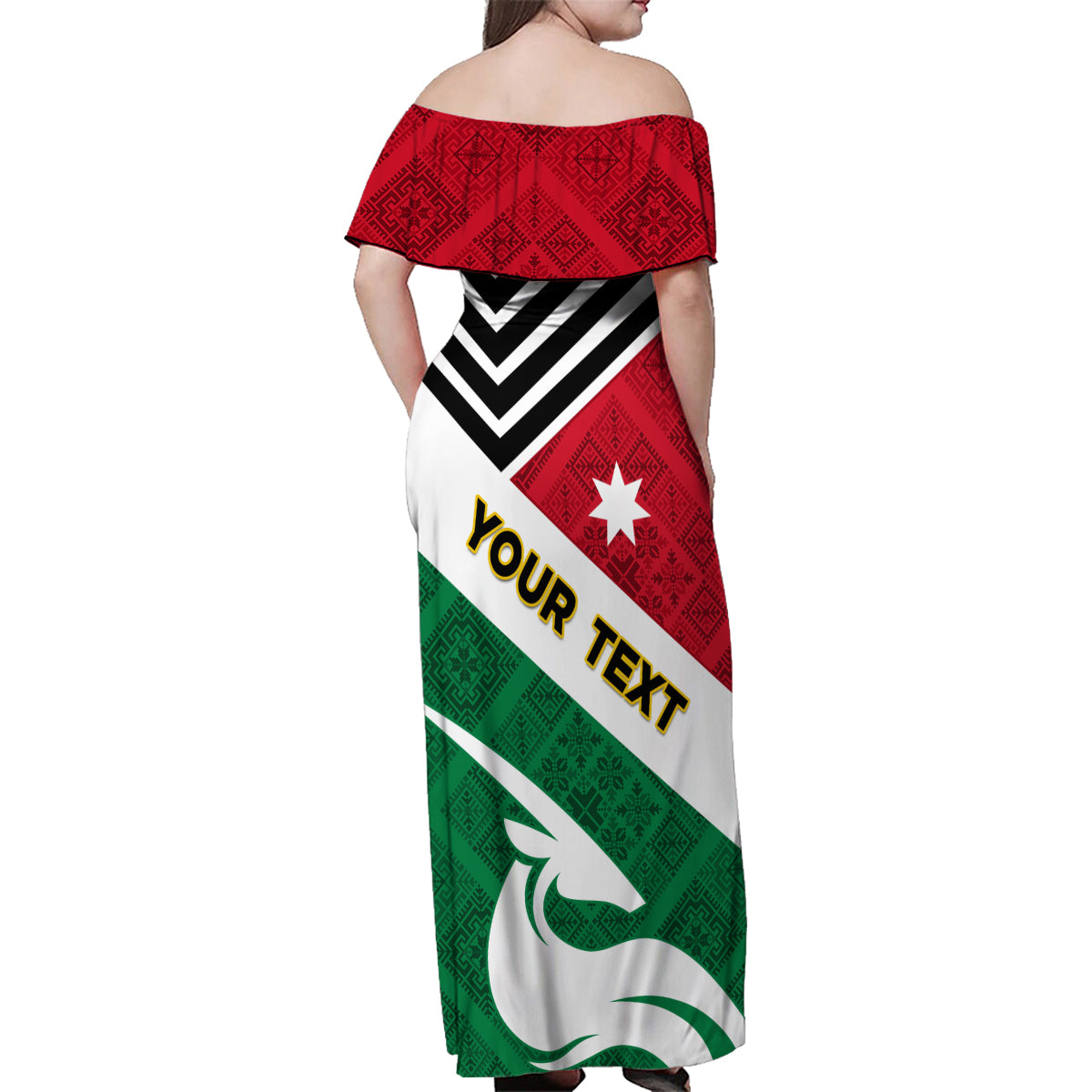 Jordan Independence Day Family Matching Off Shoulder Maxi Dress and Hawaiian Shirt Jordanie Folk Pattern Flag Style - Wonder Print Shop
