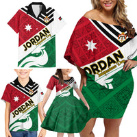 Jordan Independence Day Family Matching Off Shoulder Short Dress and Hawaiian Shirt Jordanie Folk Pattern Flag Style - Wonder Print Shop