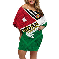 Jordan Independence Day Family Matching Off Shoulder Short Dress and Hawaiian Shirt Jordanie Folk Pattern Flag Style - Wonder Print Shop