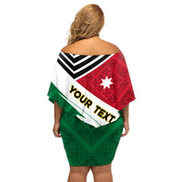 Jordan Independence Day Family Matching Off Shoulder Short Dress and Hawaiian Shirt Jordanie Folk Pattern Flag Style - Wonder Print Shop