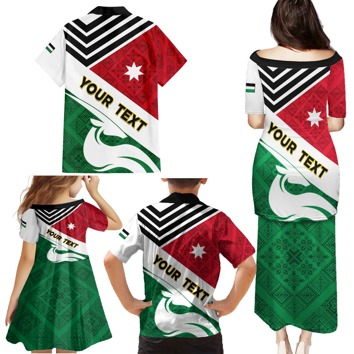 Jordan Independence Day Family Matching Puletasi and Hawaiian Shirt Jordanie Folk Pattern Flag Style - Wonder Print Shop