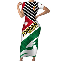 Jordan Independence Day Family Matching Short Sleeve Bodycon Dress and Hawaiian Shirt Jordanie Folk Pattern Flag Style - Wonder Print Shop