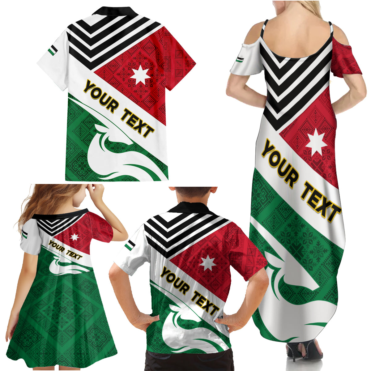 Jordan Independence Day Family Matching Summer Maxi Dress and Hawaiian Shirt Jordanie Folk Pattern Flag Style - Wonder Print Shop