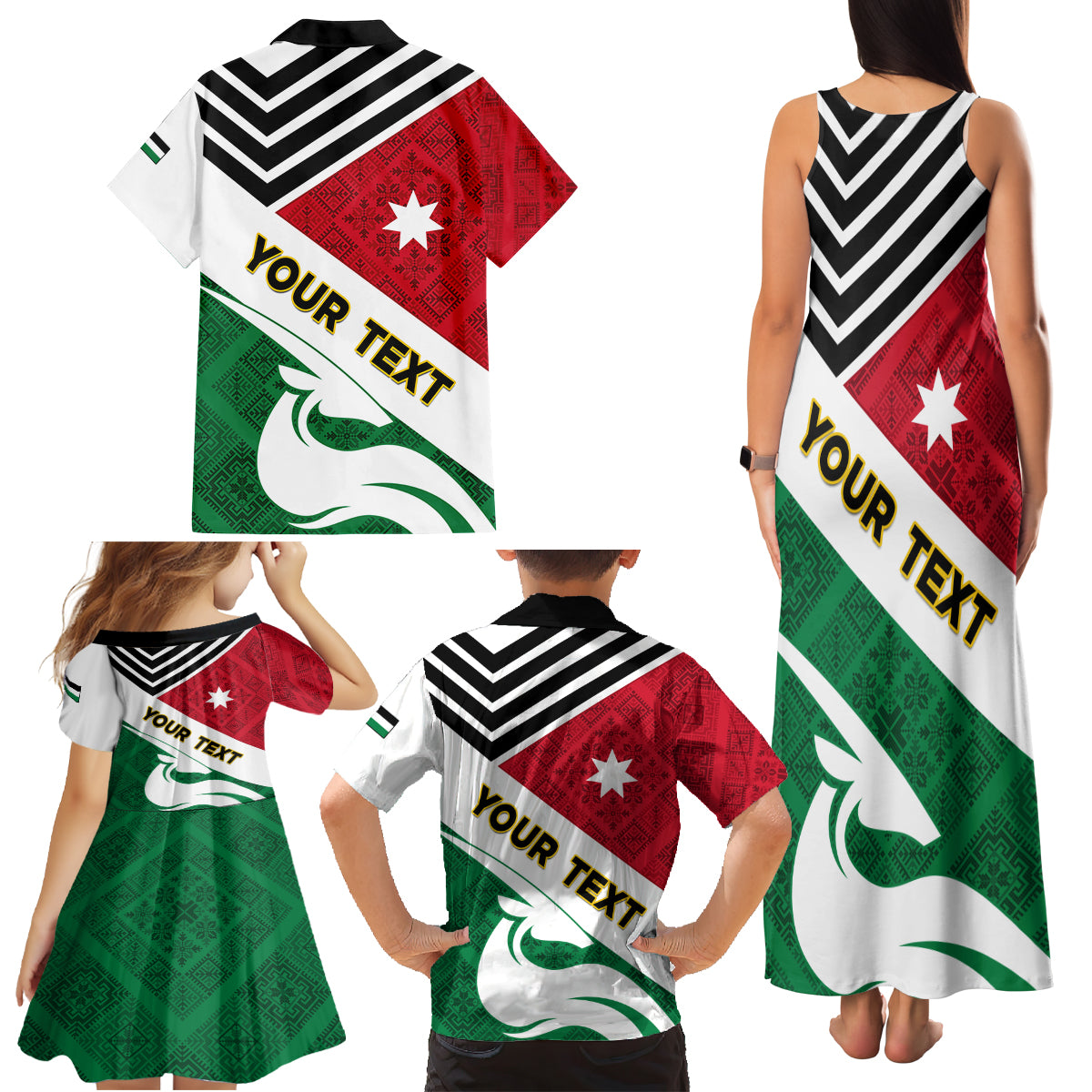 Jordan Independence Day Family Matching Tank Maxi Dress and Hawaiian Shirt Jordanie Folk Pattern Flag Style - Wonder Print Shop