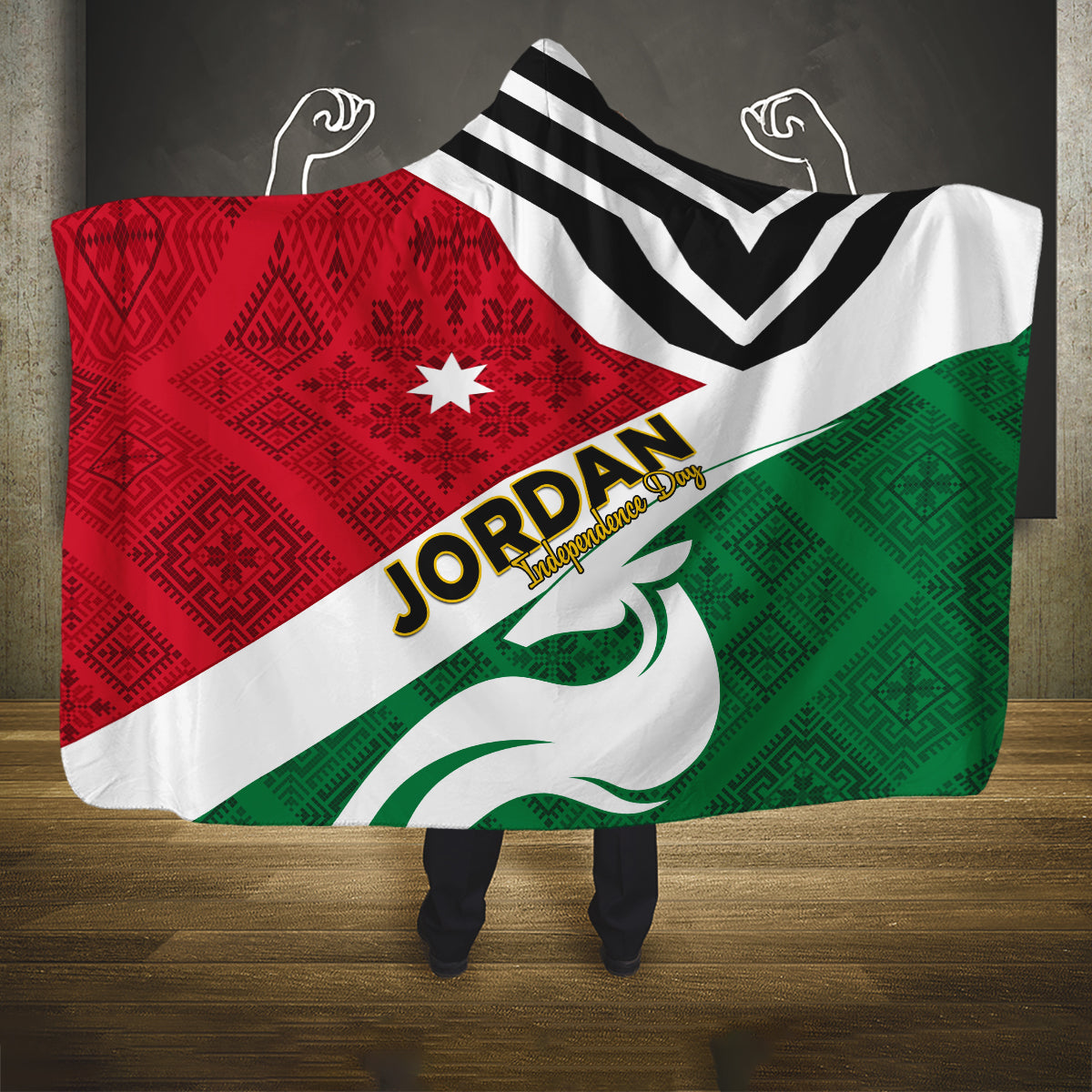 Jordan Independence Day Hooded Blanket Jordanie Folk Pattern Flag Style