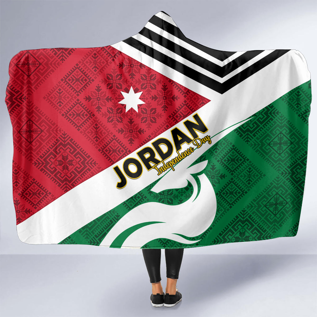 Jordan Independence Day Hooded Blanket Jordanie Folk Pattern Flag Style
